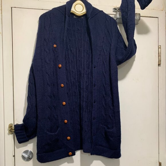 VINTAGE HARRY ROSEN TALL SLIM FIT CABLE KNIT WOOL SHAWL SWEATER CARDIGANS SIZE L - Picture 12 of 14